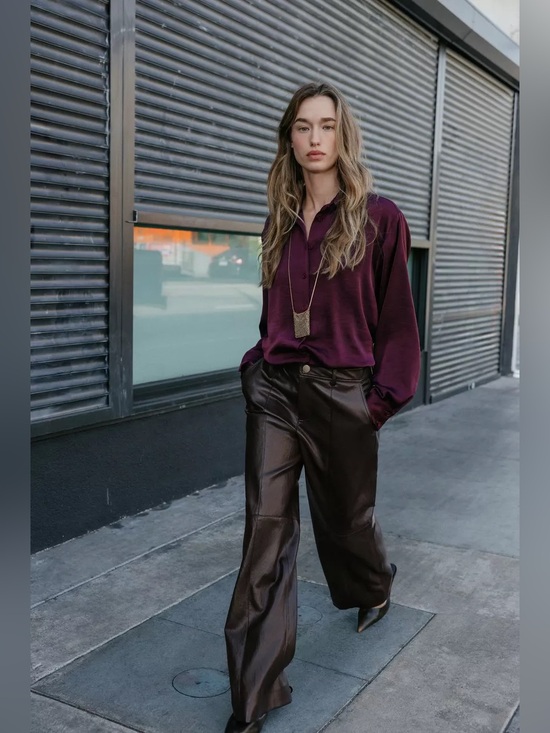 Zara Tops - Zara Plum Satin Button-Up Shirt XS- never worn!